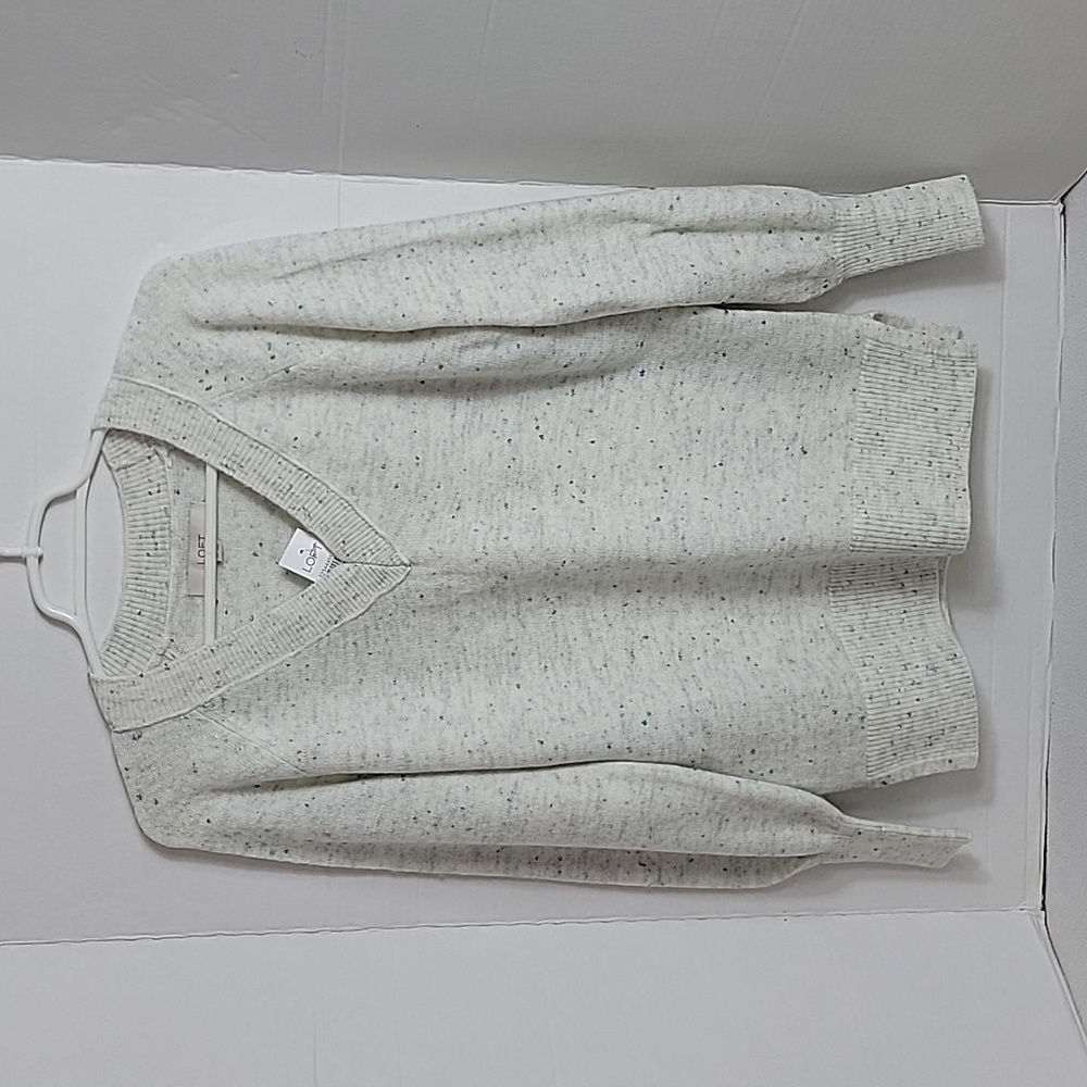 LOFT Women's White W Multicolor Speckles V-Neck Knit Pullover Sweater XS NWT